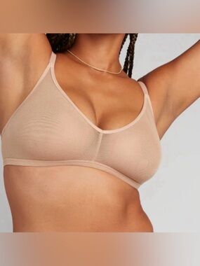 NEW Quince Belgian Mesh Bra Sheer Bralettes set of 2 Beige Size Small